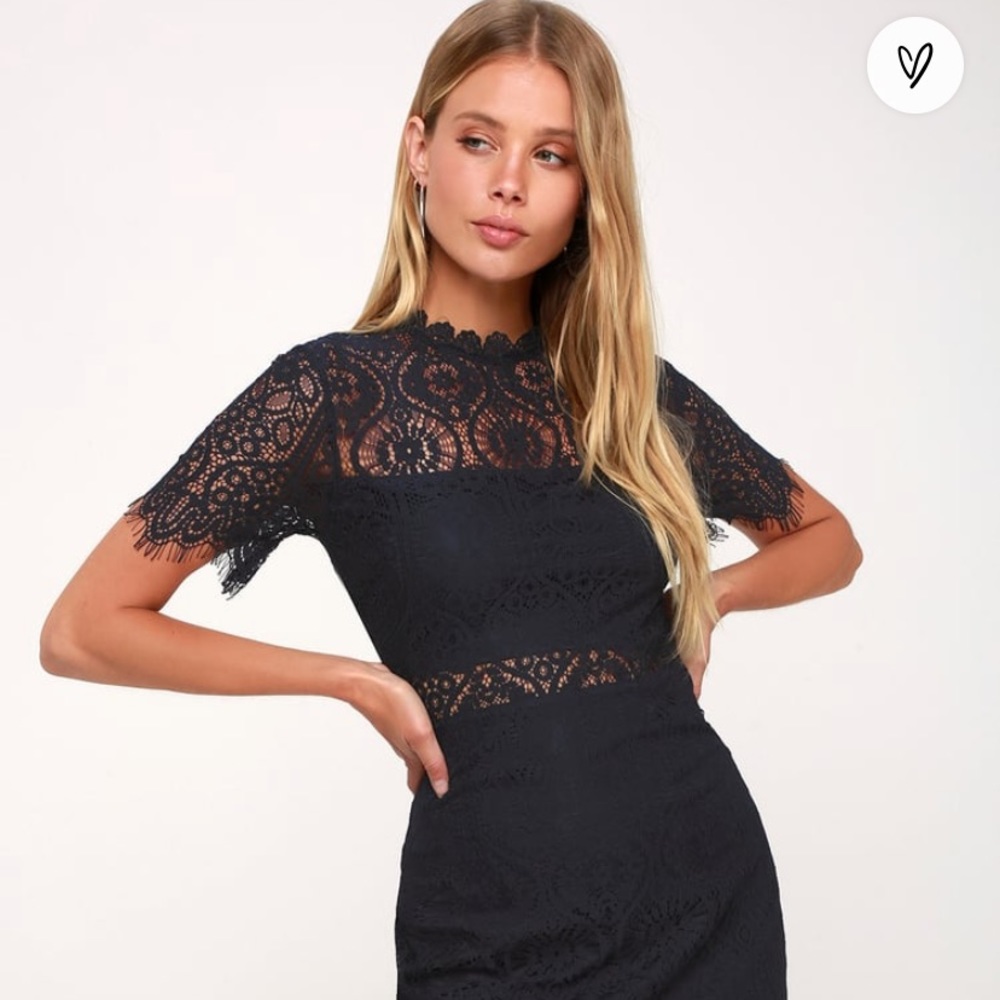 Lulu’s Remarkable Navy Blue Lace Dress